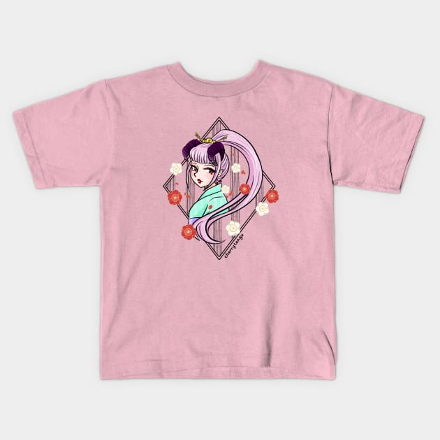 Pink Oni Girl Kids T-Shirt by CherryTengu